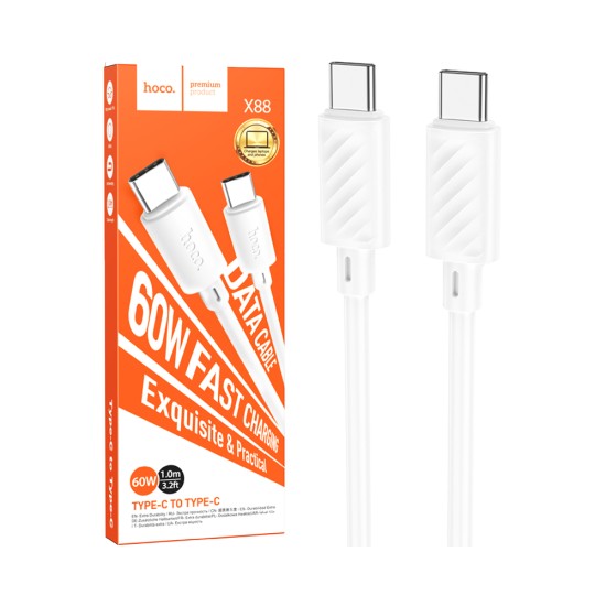 Cabo de Carregamento Hoco X88 Gratified Tipo C para Tipo C 60W 1m Branco Cabo de Carregamento Hoco X88 Gratified Tipo C para Tipo C 60W 1m Branco